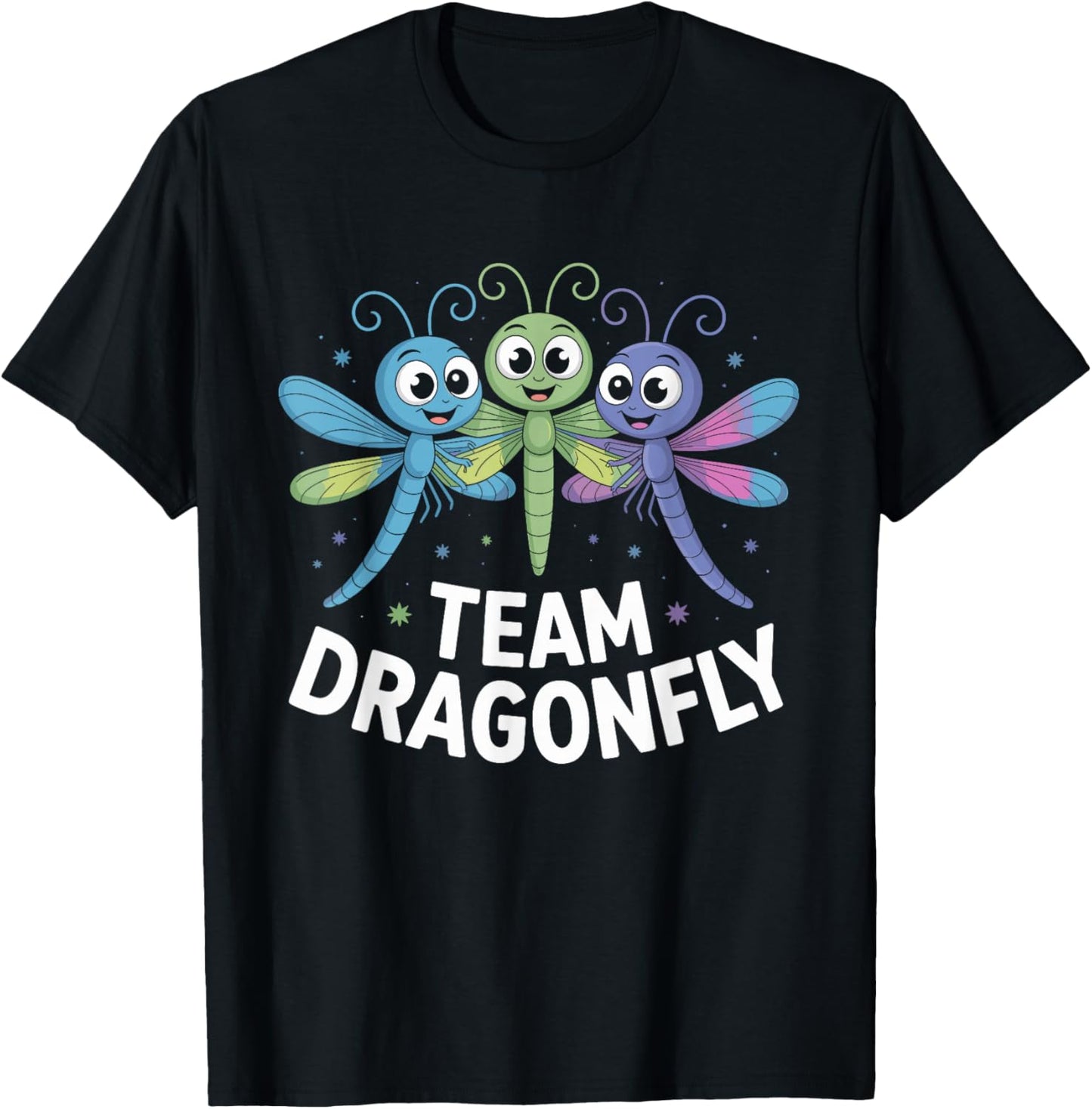 Team Dragonfly Cute Cartoon Spiritual Nature Birthday Party T-Shirt - T-Shirt | Black