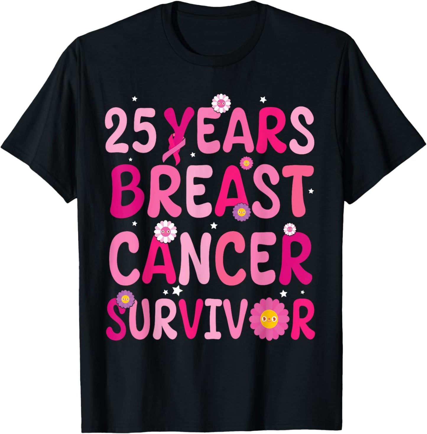 Pink Sunflower Warrior Fight 25 Years Breast Cancer Survivor T-Shirt - T-Shirt | Black
