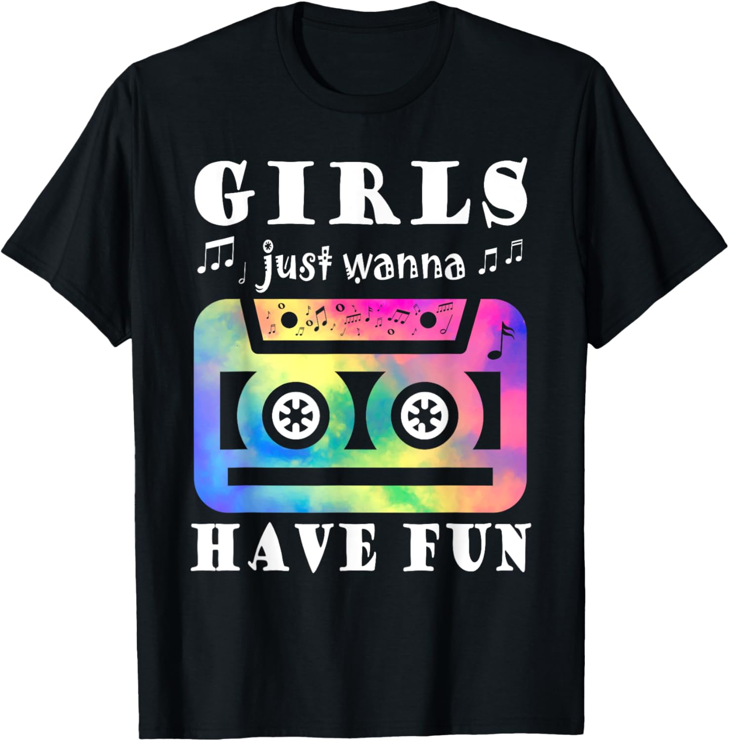 Funny 80s 90s Girls Just Wanna Have Fun Cassette Vintage T-Shirt - T-Shirt | Black
