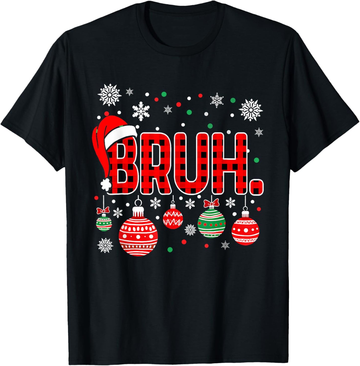 Bruh Funny Christmas Plaid Teens Boys Kids Xmas Pajamas T-Shirt - T-Shirt | Black