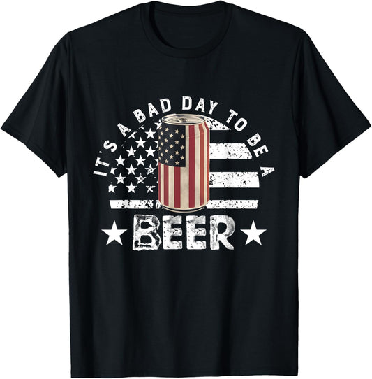 It's a Bad Day to Be a Cold Beer Vintage US Flag 4th of July T-Shirt - T-Shirt | Black
