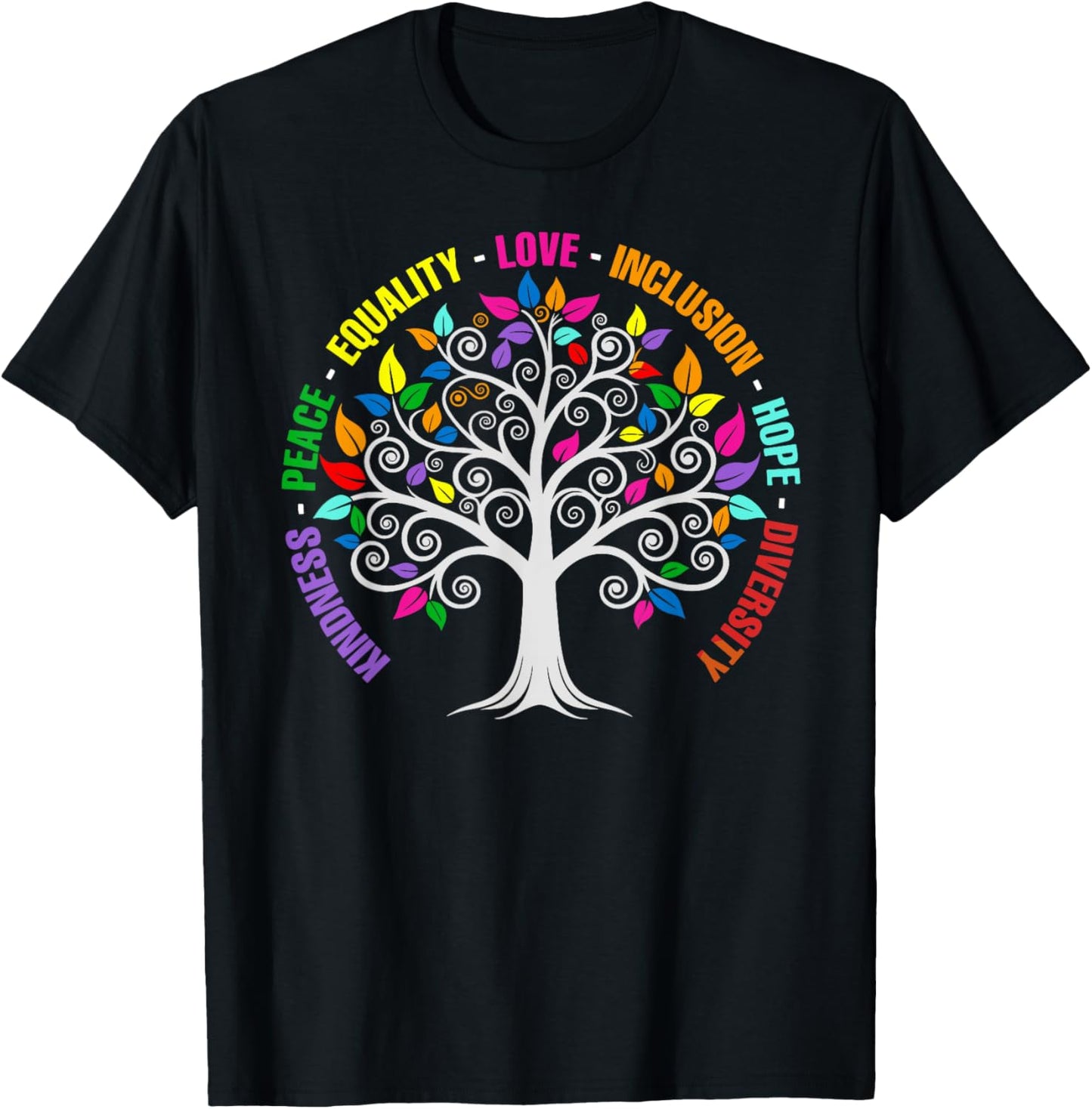 Kindness Peace Equality Love Inclusion Hope Diversity Retro T-Shirt - T-Shirt | Black