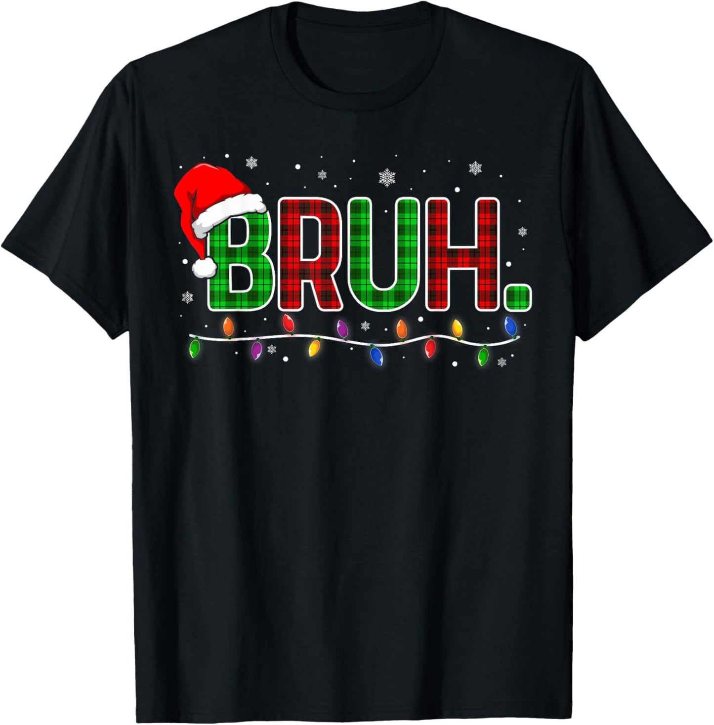 Bruh Funny Christmas Plaid Teens Boys Men Kids Xmas Pajamas T-Shirt - T-Shirt | Black