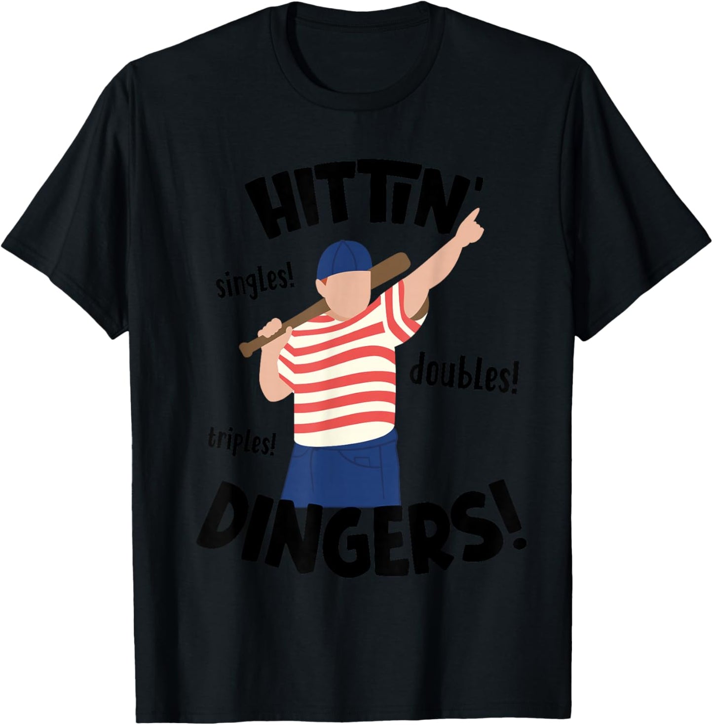 D-Line Designs Hittin' Singles, Double, Triples, Dingers! Baseball Softball T-Shirt - T-Shirt | Black