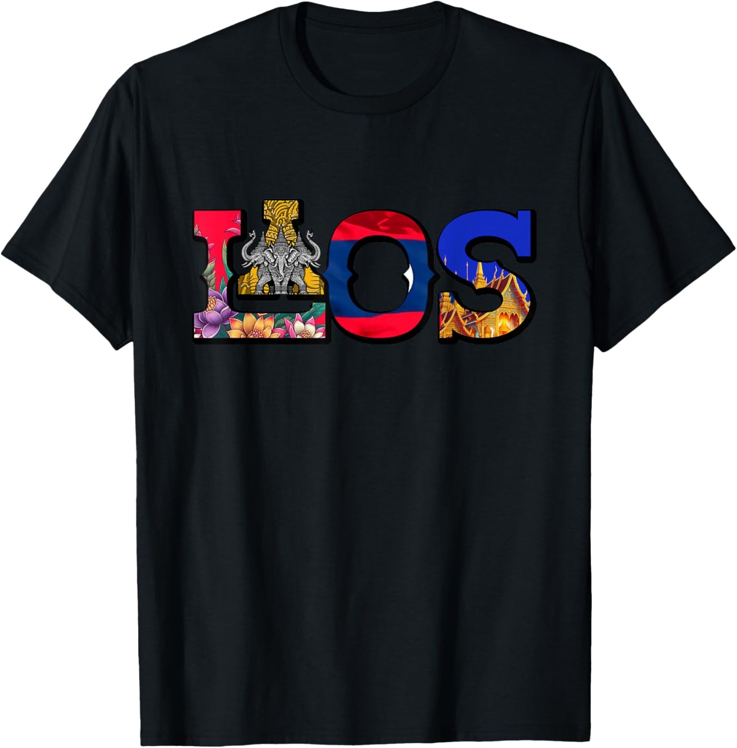 Laos Proud Lao Life Laotian Map Flowers T-Shirt - T-Shirt | Black