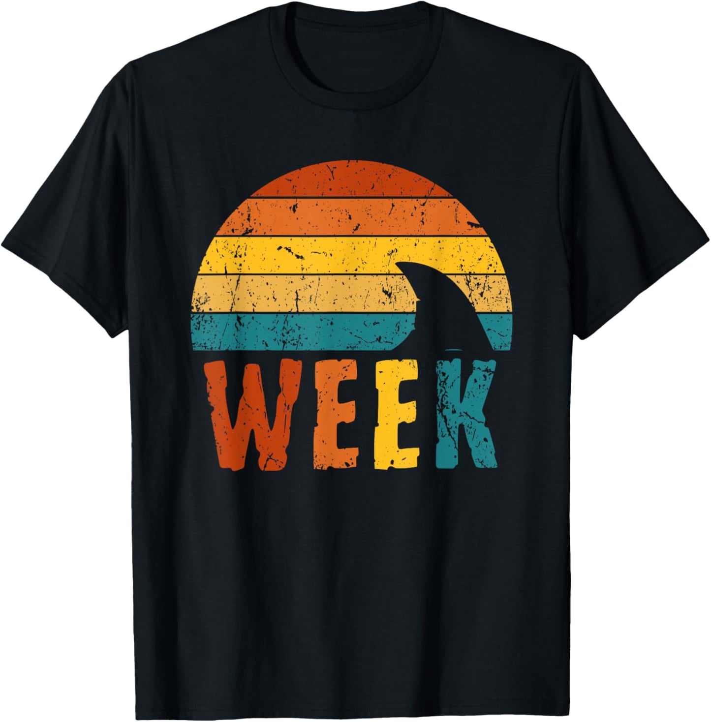 Retro Shark Fin 70s 80s Week Cool Sharks Ocean Animal Lover T-Shirt - T-Shirt | Black