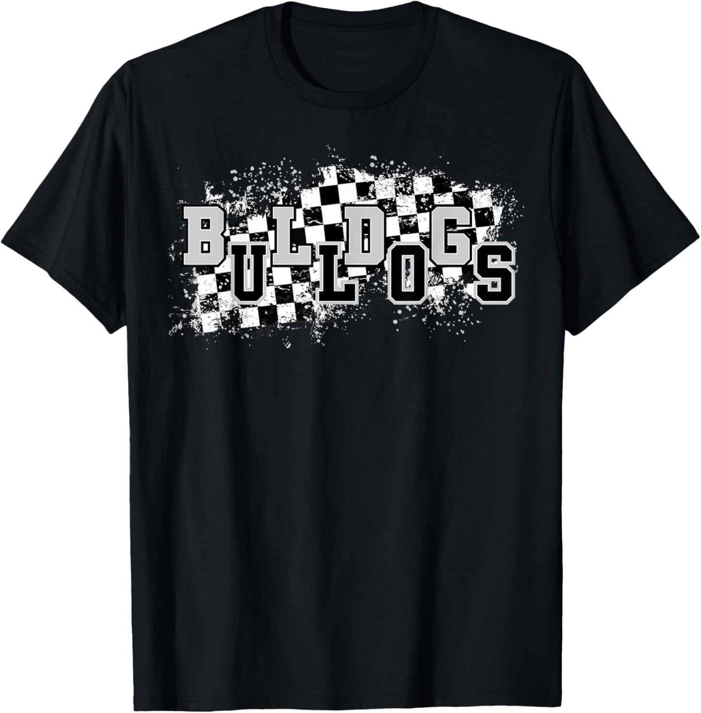 Bulldogs School Spirit Bulldog Pride Checkered Teacher T-Shirt - T-Shirt | Black