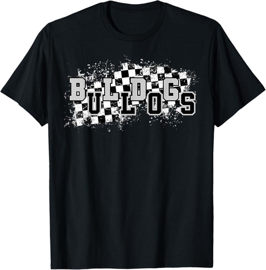 Bulldogs School Spirit Bulldog Pride Checkered Teacher T-Shirt - T-Shirt | Black