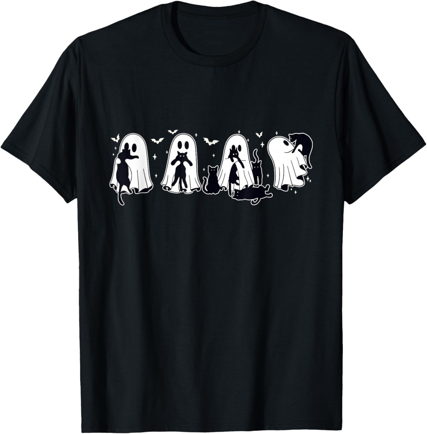 Ghost Holding Black Cat Halloween Black Cat Lover Cat Mom T-Shirt - T-Shirt | Black