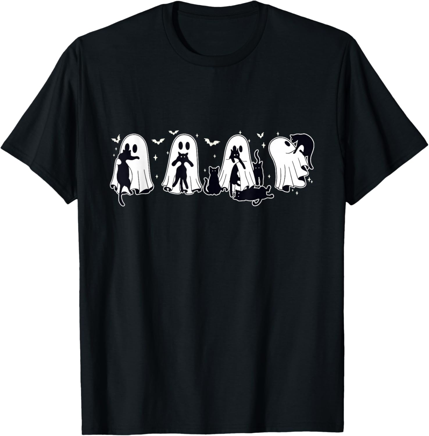 Ghost Holding Black Cat Halloween Black Cat Lover Cat Mom T-Shirt - T-Shirt | Black