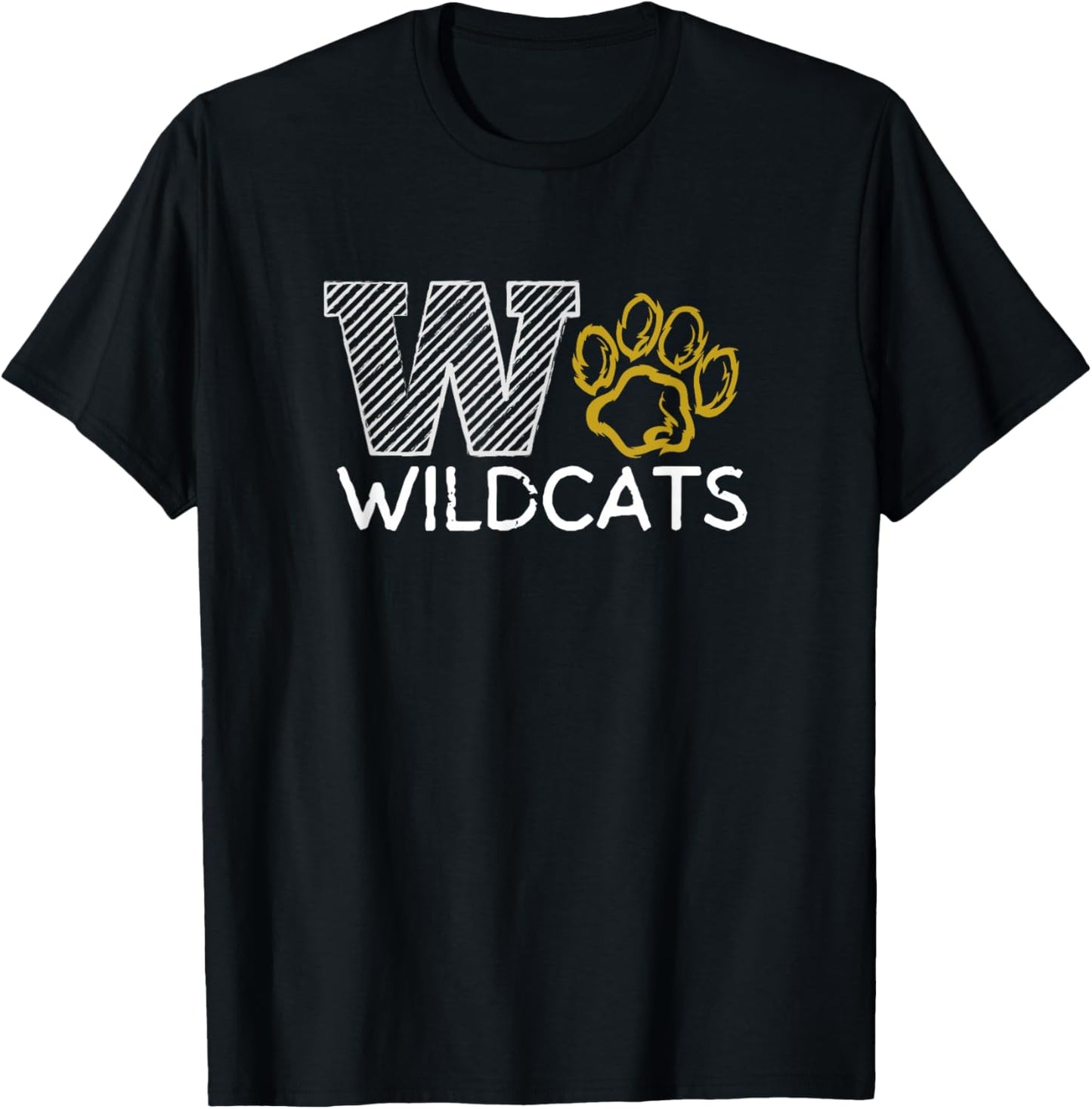 Wildcats Spirit Bold Letter W and Paw Print T-Shirt - T-Shirt | Black
