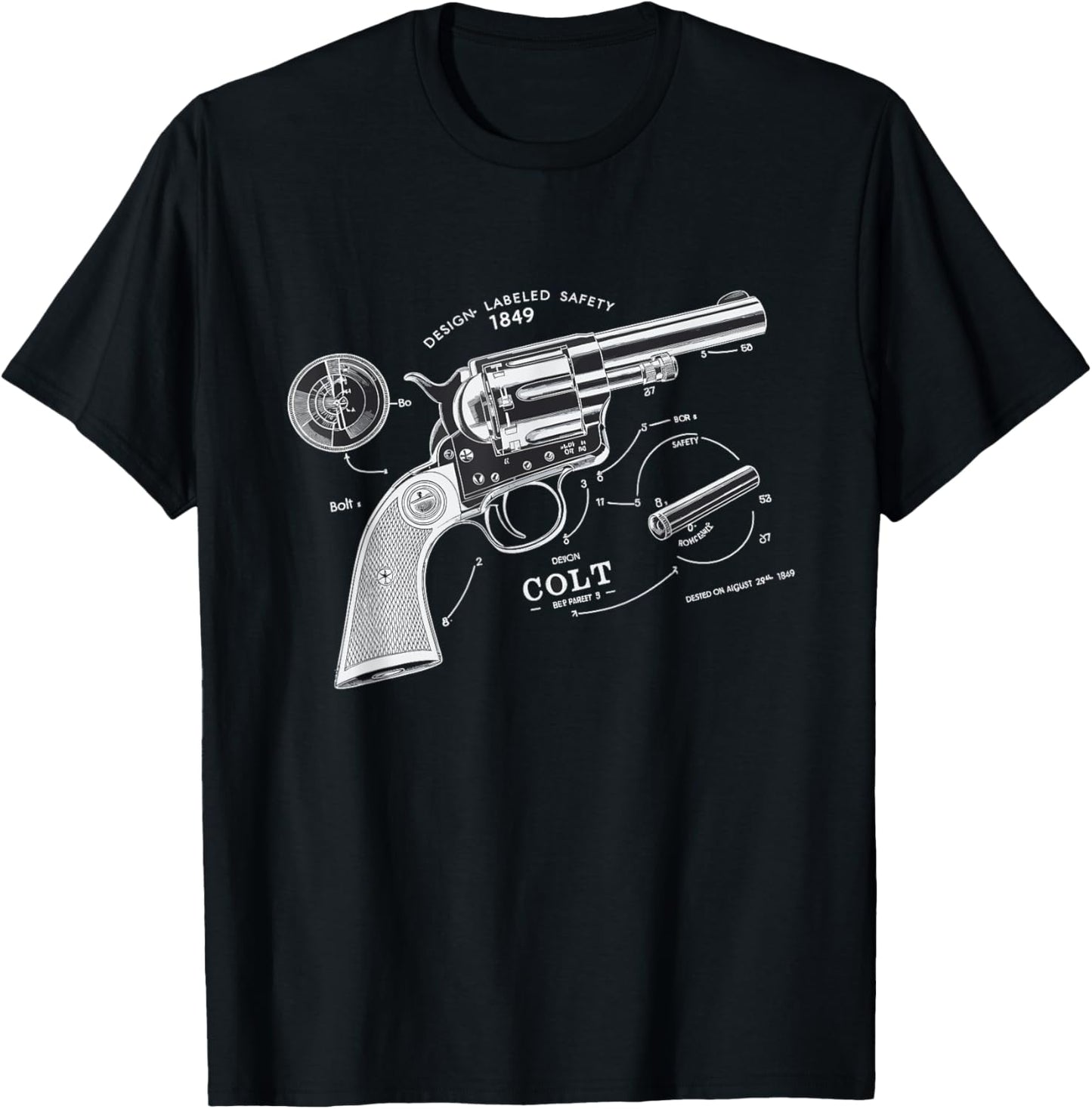 Vintage Patent Print 1839 Revolver Western Gun T-Shirt - T-Shirt | Black