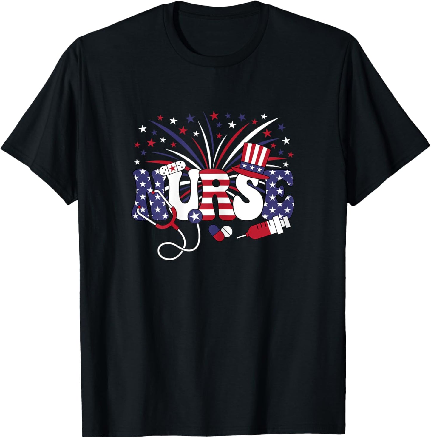 4th Of July Patriotic Nurse American Flag USA Nursing Women T-Shirt - T-Shirt | Black