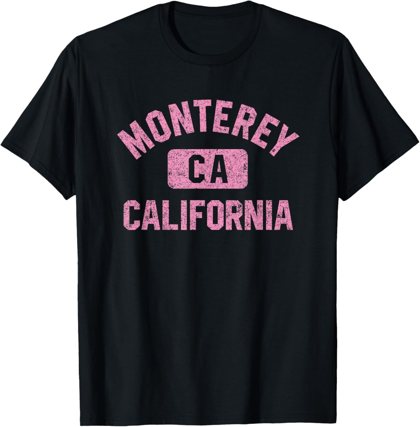 Monterey California Gym Style Distressed Pink Print T-Shirt - T-Shirt | Black