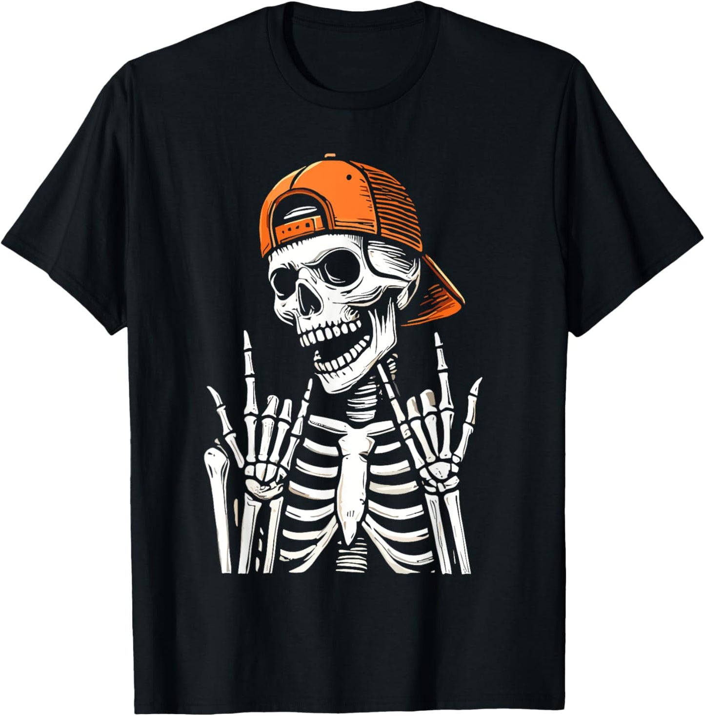 Halloween Rocker Skeleton Cap Skater T-Shirt - T-Shirt | Black