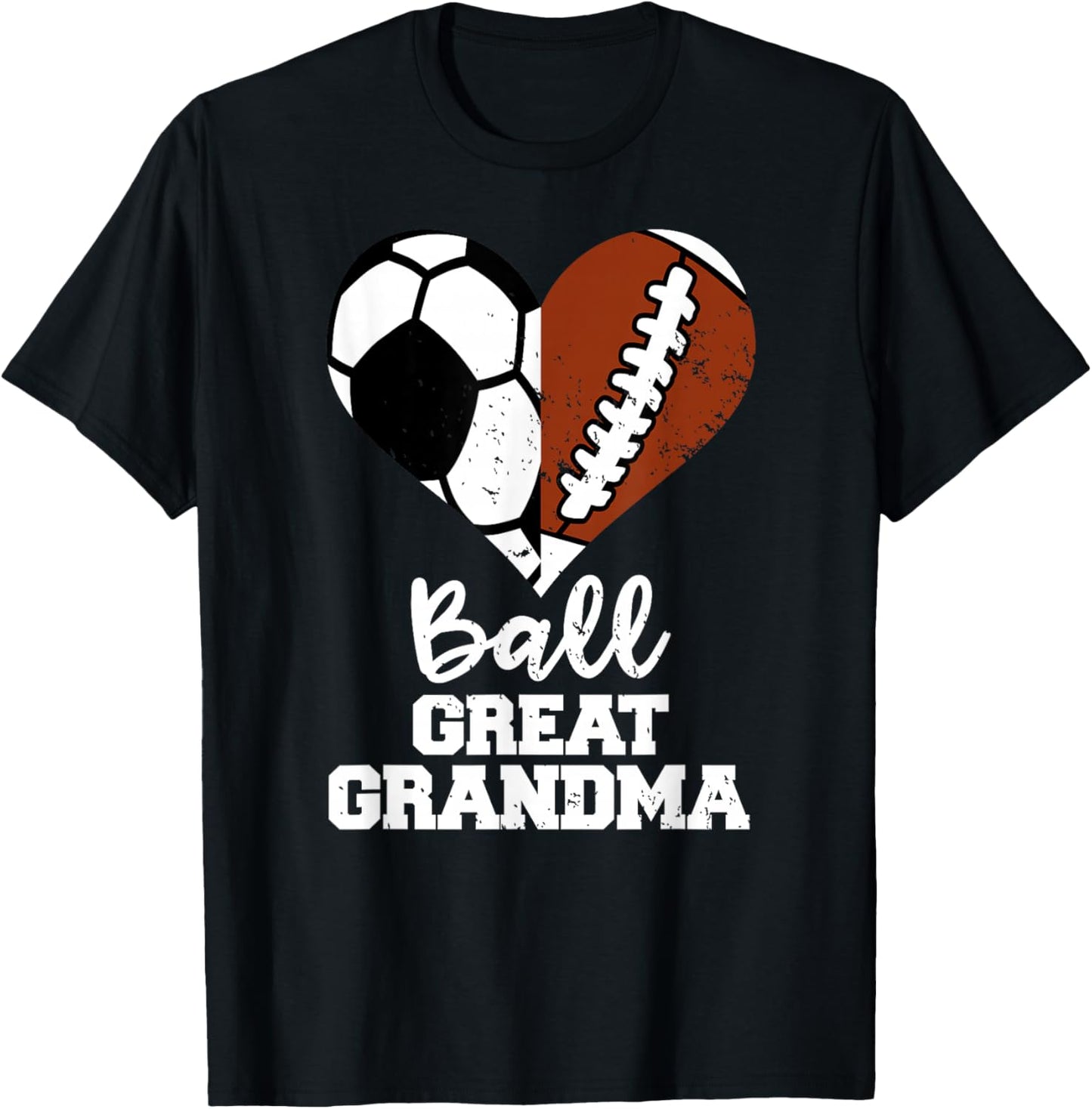 Ball Great Grandma Heart Funny Soccer Football Grandma T-Shirt - T-Shirt | Black
