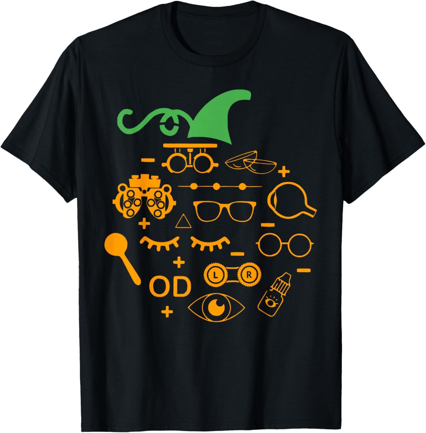 Optometry Symbols Pumpkin Shape Autumn Halloween Optometrist T-Shirt - T-Shirt | Black