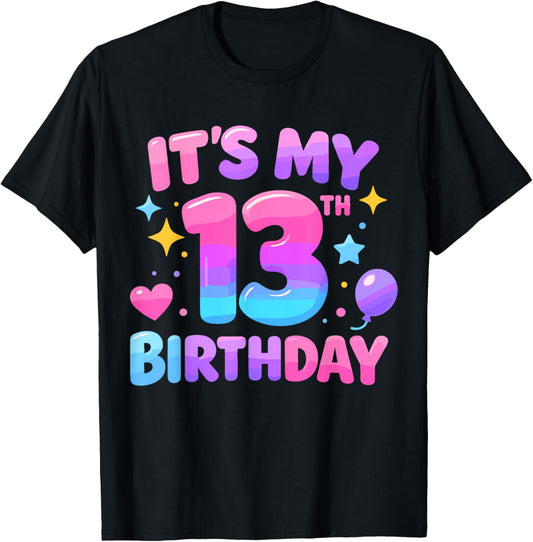 13th Birthday Girls Therteen Year Old Official Teenager Bday T-Shirt - T-Shirt | Black
