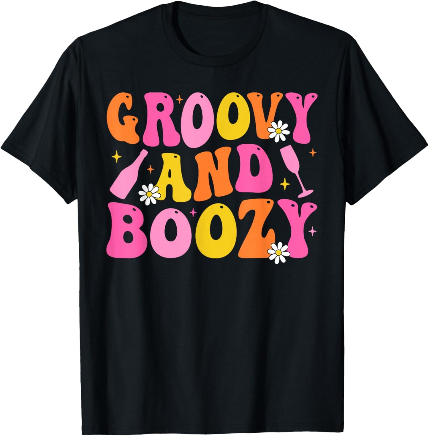 Groovy and Boozy Team Bride Bridesmaid Bachelorette Party T-Shirt - T-Shirt | Black