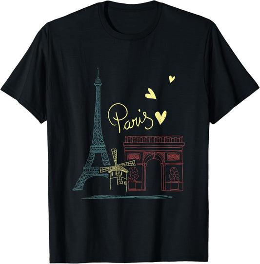 Paris Vacation France Holiday Eiffel Tower Love Paris T-Shirt - T-Shirt | Black