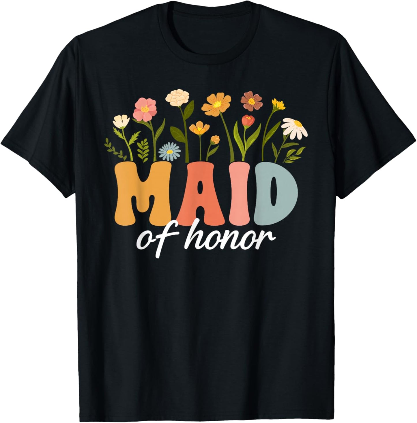 Maid of Honor Groovy Wedding Maid of Honor T-Shirt - T-Shirt | Black