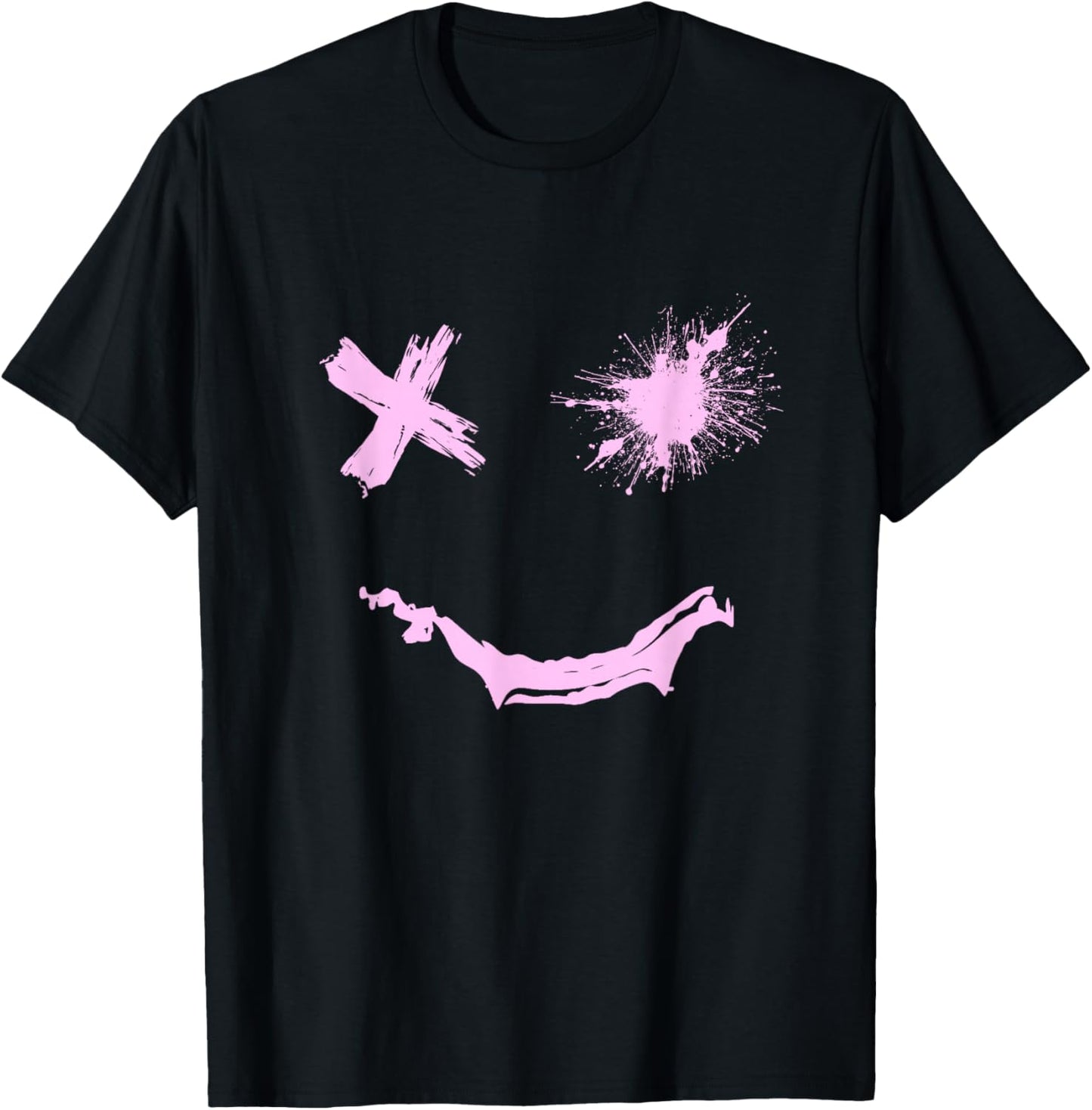 Pink Grunge Face Smile Color Graphic Pink T-Shirt - T-Shirt | Black