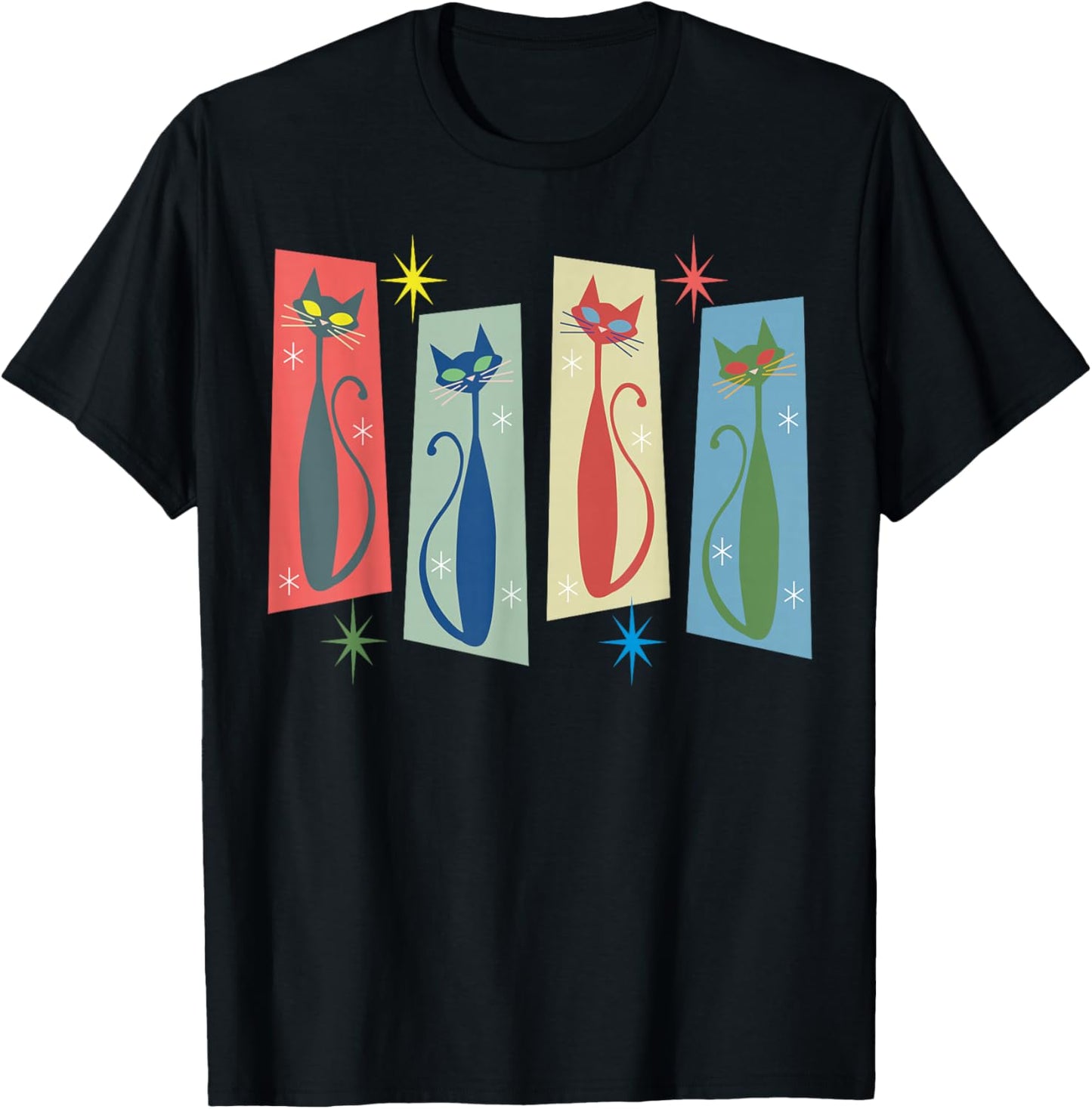 Mid Century Modern Cat Art Atomic Cats Vintage Retro Women T-Shirt - T-Shirt | Black