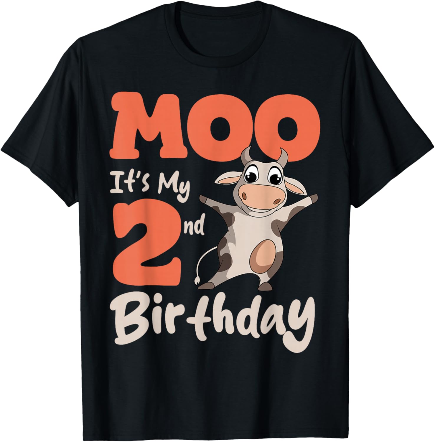 Cow 2nd Birthday Party Moo Farm Animal Barnyard Vet Farmer T-Shirt - T-Shirt | Black