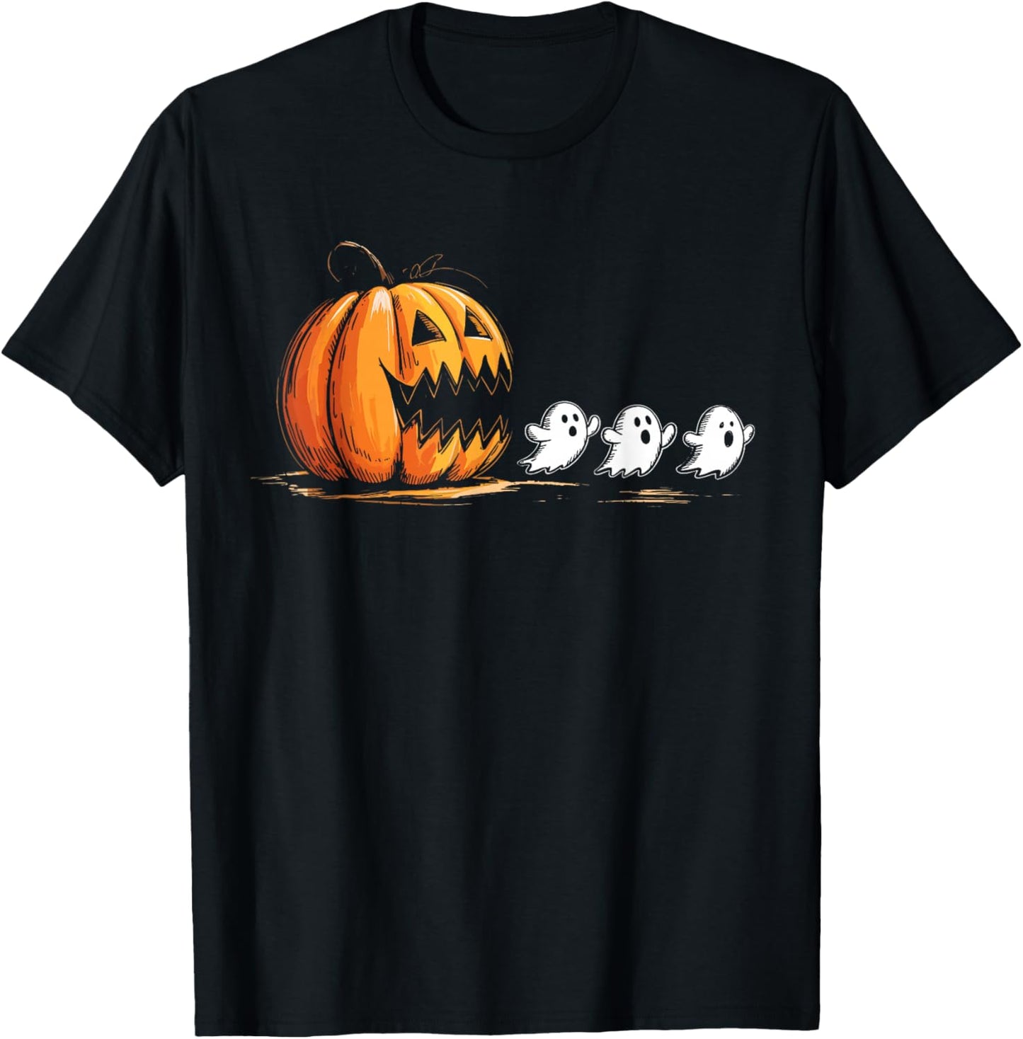 Halloween Gamer Pumpkin Eating Ghost Costume Men Boys Kids T-Shirt - T-Shirt | Black