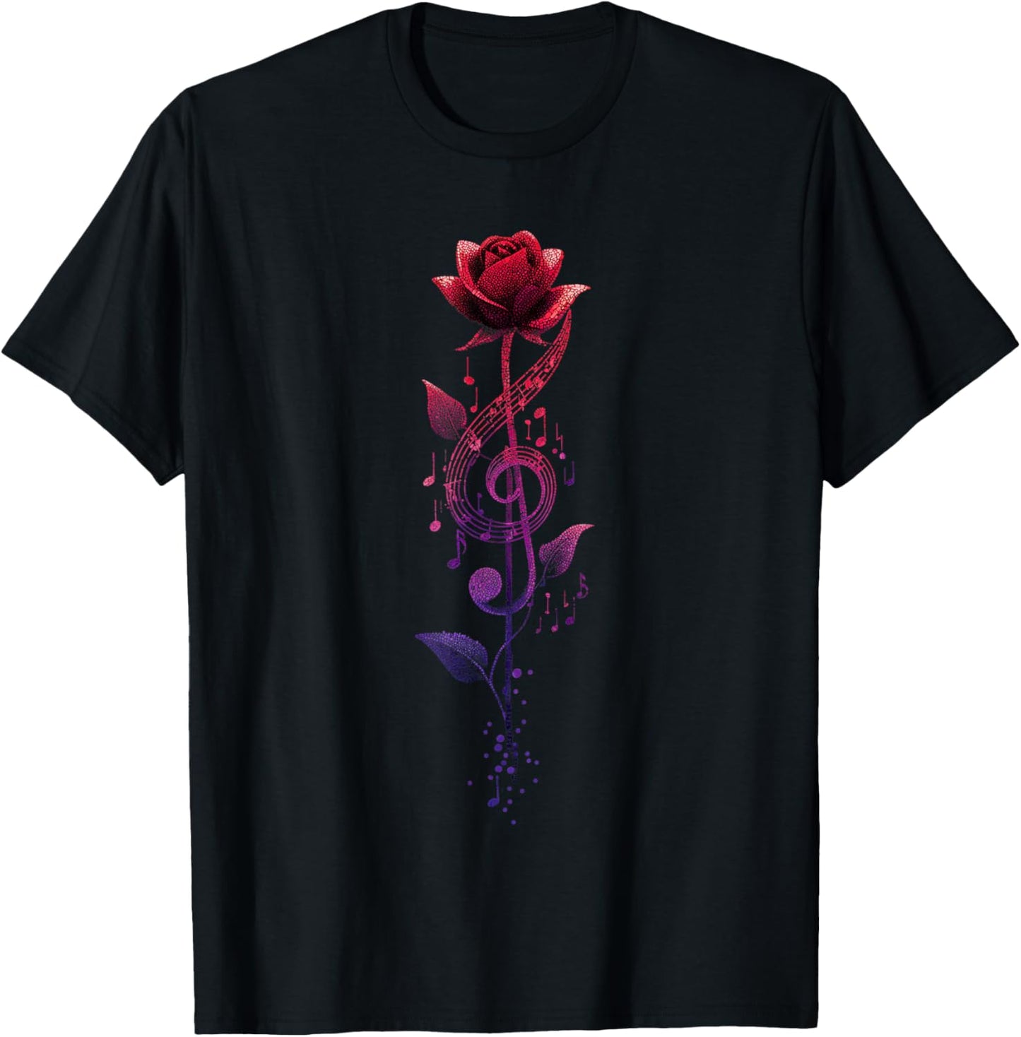 Rose Flower Piano Musician Musical Notes Love Music T-Shirt - T-Shirt | Black