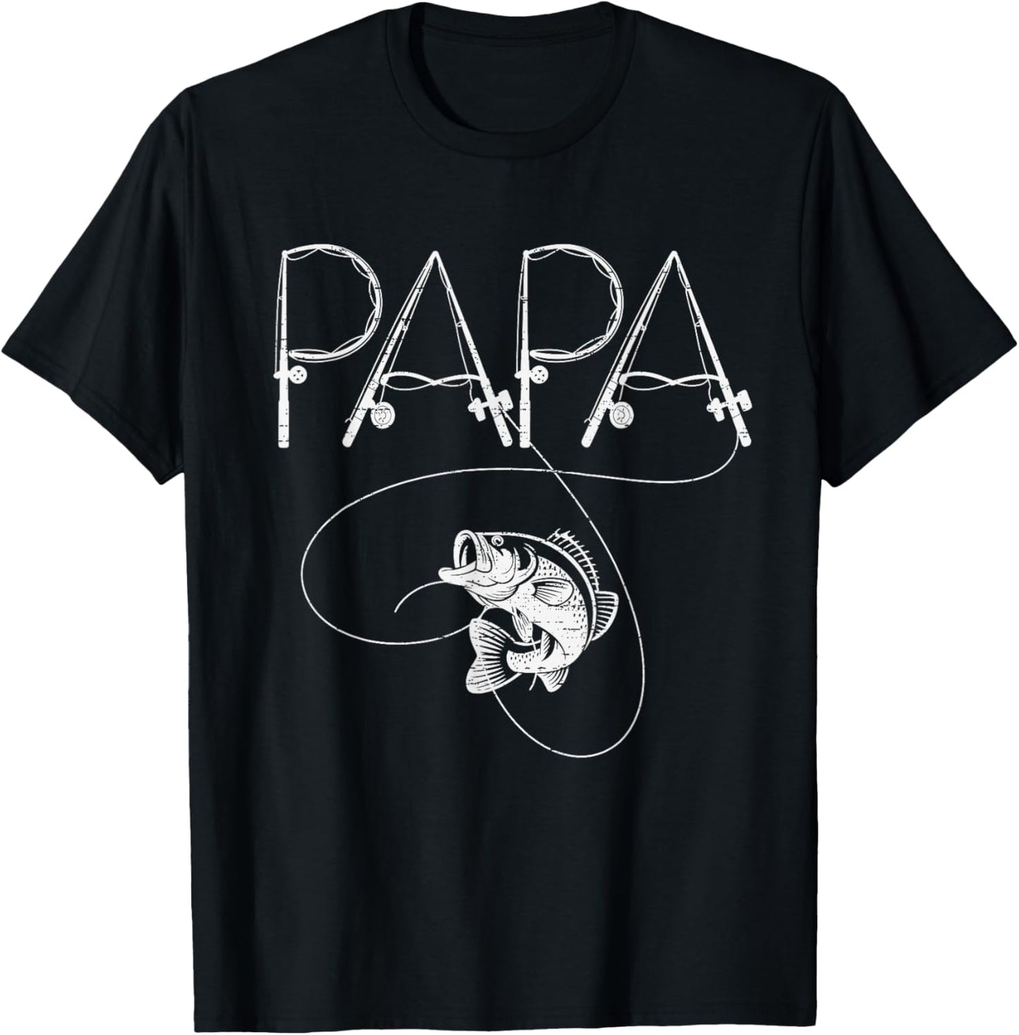 Fishing Papa Rod Fisherman Fish Lover Dad Father's Day T-Shirt - T-Shirt | Black