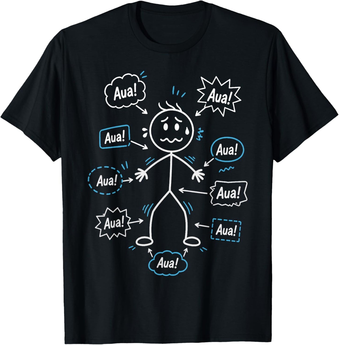 Aua Überall Lustiges Strichmännchen Schmerz T-Shirt - T-Shirt | Black
