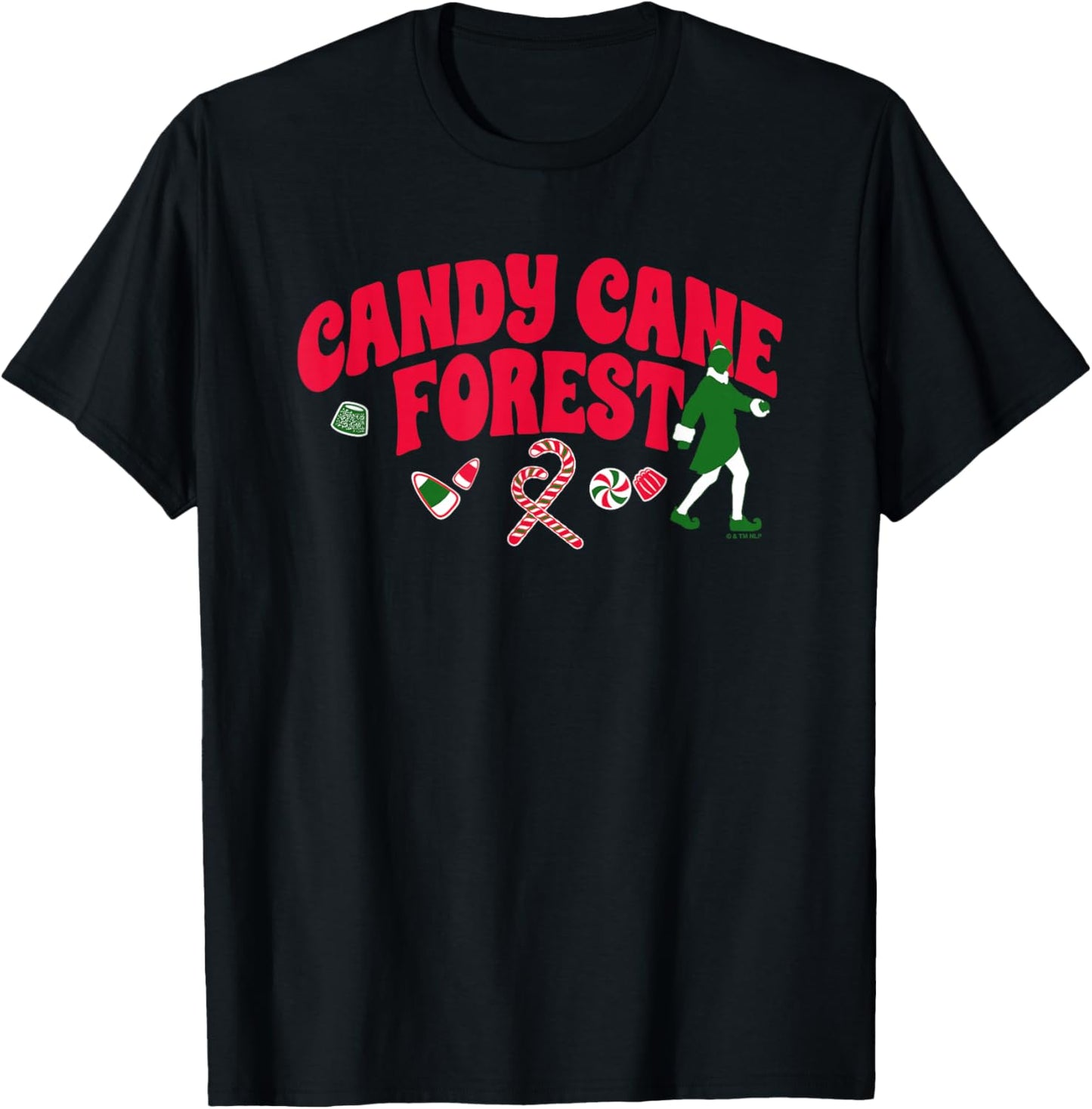 Elf Candy Cane Forest T-Shirt - T-Shirt | Black