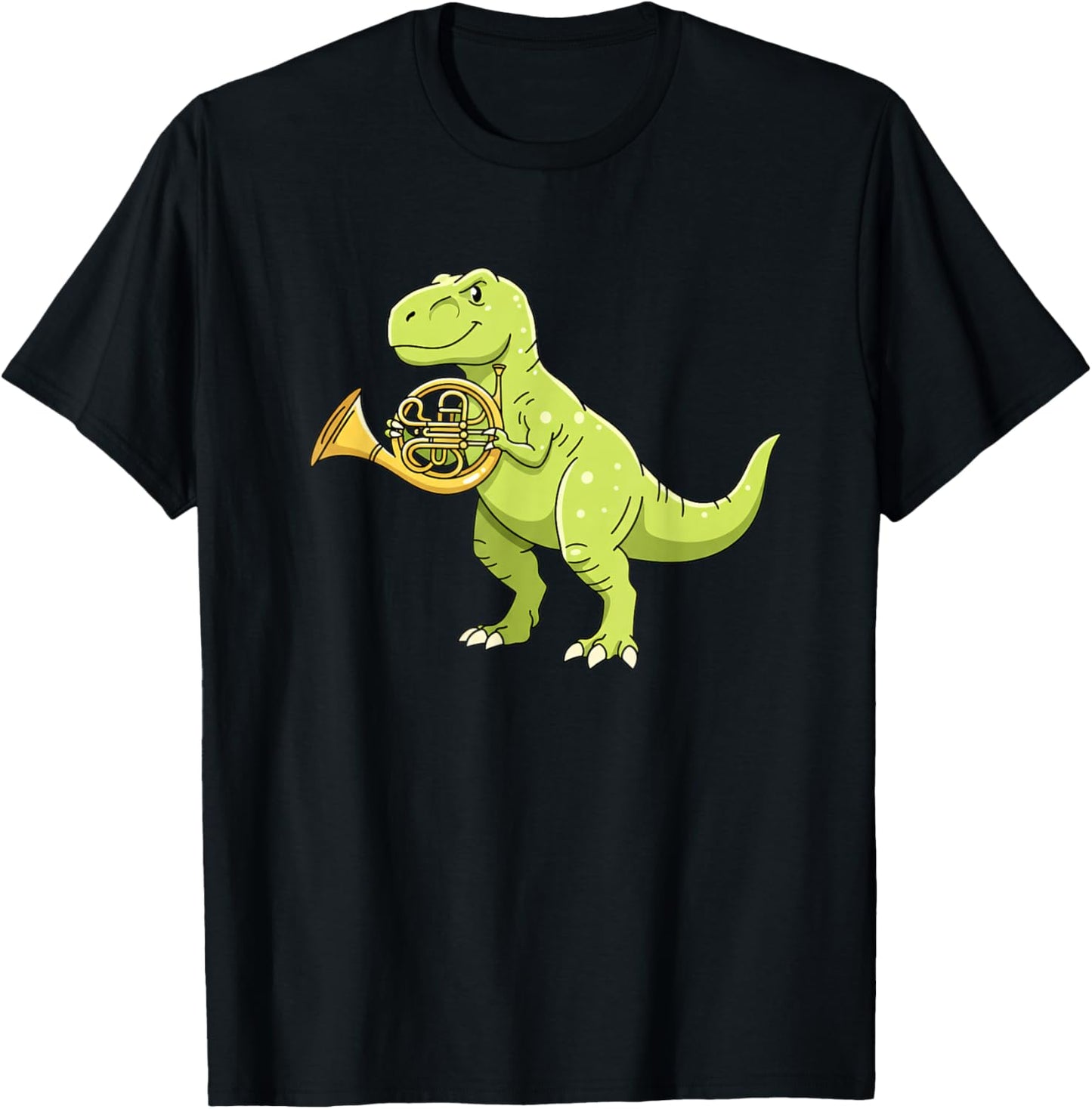 Mythical & Prehistoric T-rex Playing French Horn Dinosaur Or T-Shirt - T-Shirt | Black
