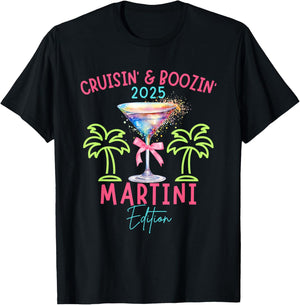 Cruisin Boozin Martini Edition Drinking Cruise 2025 Matching T-Shirt - T-Shirt | Black