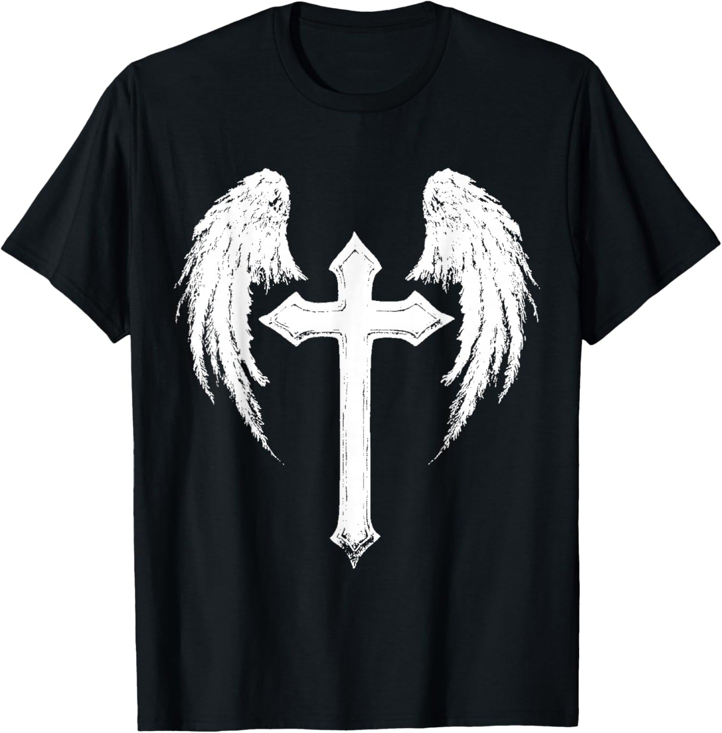 Jesus Cross with Angel Wings White T-Shirt - T-Shirt | Black