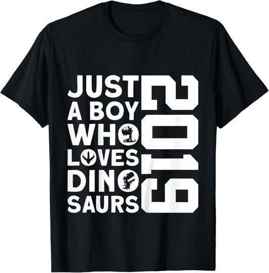 Kids Dino 2019 JUST A BOY WHO Loves Dinosaurs 7TH Birthday T-Shirt - T-Shirt | Black