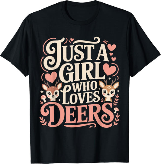 Just A Girl Who Loves Deers Vintage Wildlife Nature T-Shirt - T-Shirt | Black