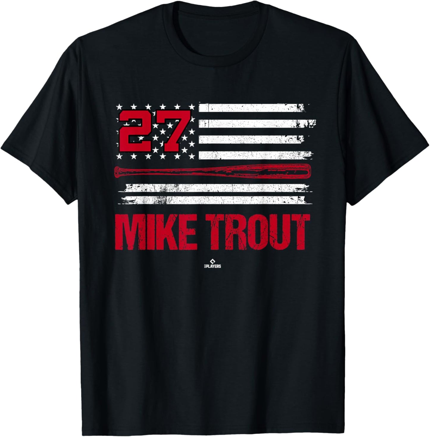 USA Flag Bat Mike Trout Los Angeles Baseball MLBPA T-Shirt - T-Shirt | Black