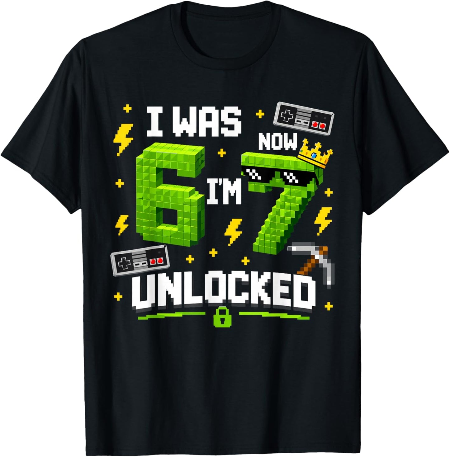 7th Birthday I was 6 Now Im 7 Unlocked 67 Boys Kids Youth T-Shirt - T-Shirt | Black