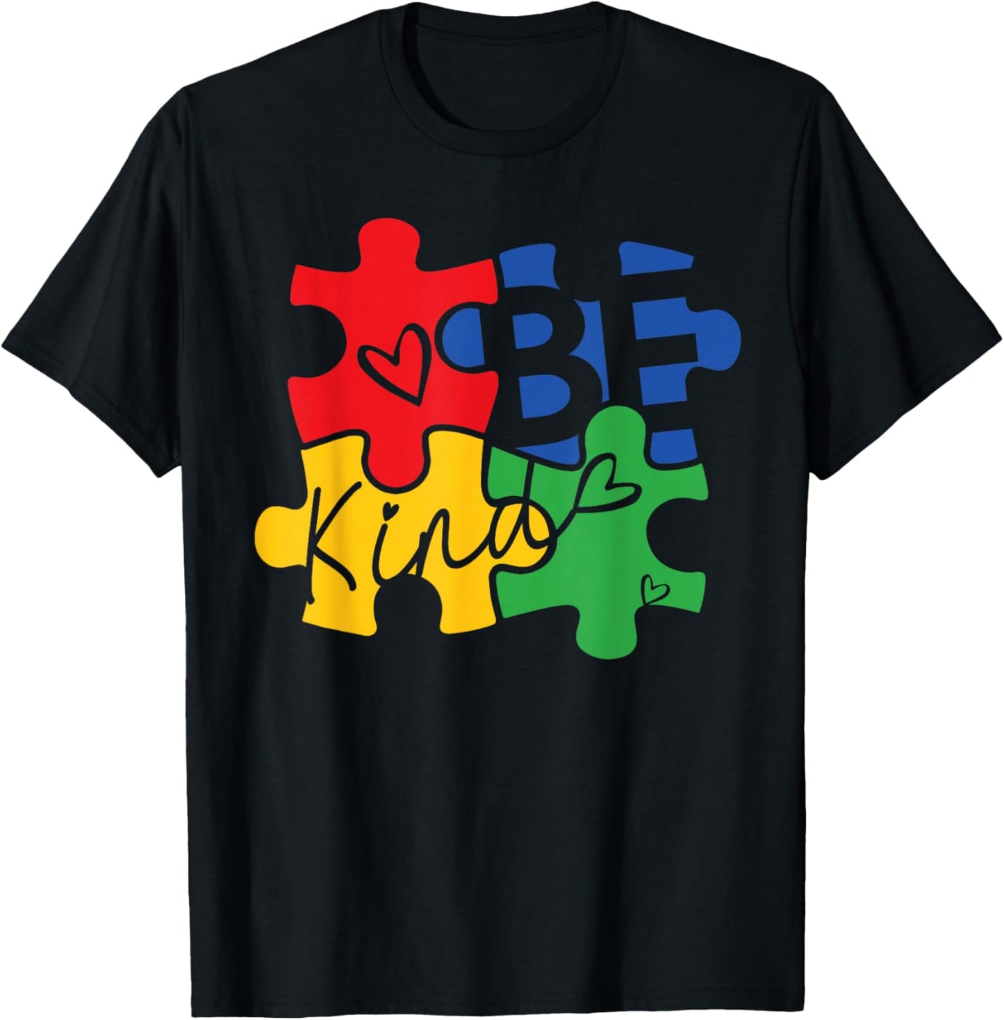 BE KIND Autism Awareness Puzzle Pieces Autism Support Kids T-Shirt - T-Shirt | Black