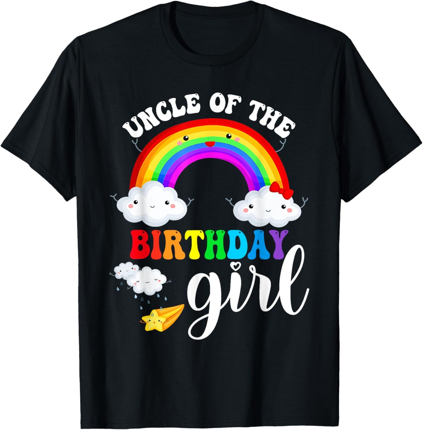 Uncle of The Birthday Girl Rainbow B-Day Matching Family T-Shirt - T-Shirt | Black