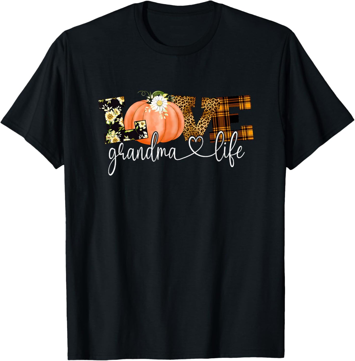 Love Grandma Life Fall Season Pumpkin T-Shirt - T-Shirt | Black