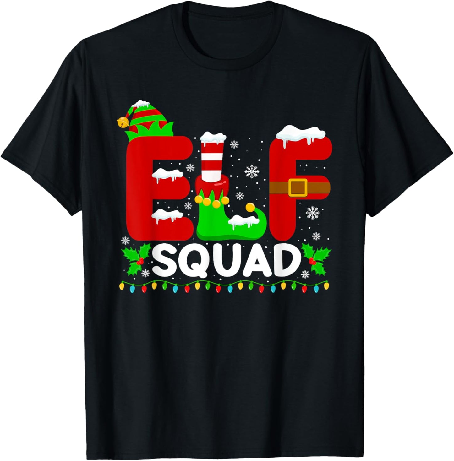 Elf Squad Family Christmas Matching Pajamas Xmas Holiday T-Shirt - T-Shirt | Black
