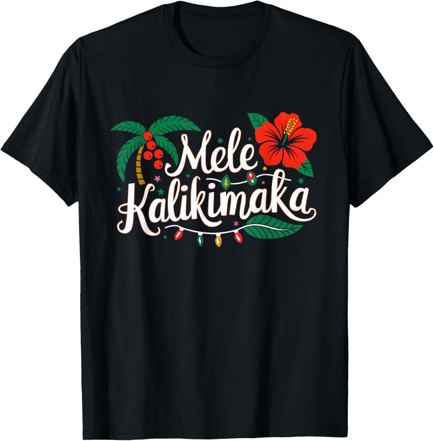Mele Kalikimaka Hibiscus Palm Waikiki Big Island Christmas T-Shirt - T-Shirt | Black