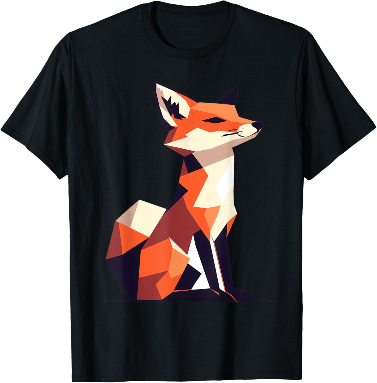 Geometric Fox Animal Forest Nature Wildlife Men Women Kids T-Shirt - T-Shirt | Black