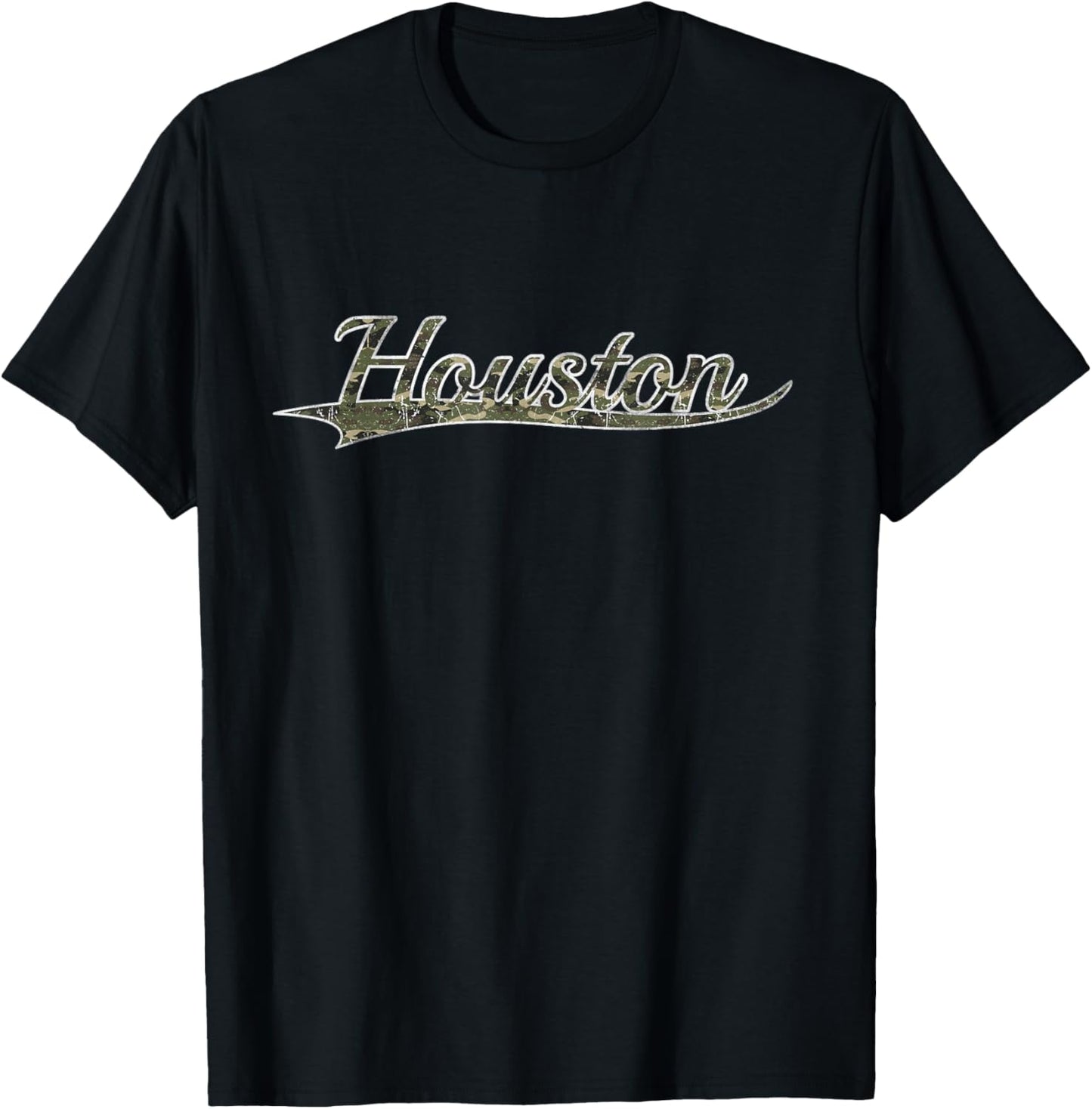 Houston Texas Camouflage Vintage Inspired Distressed T-Shirt - T-Shirt | Black