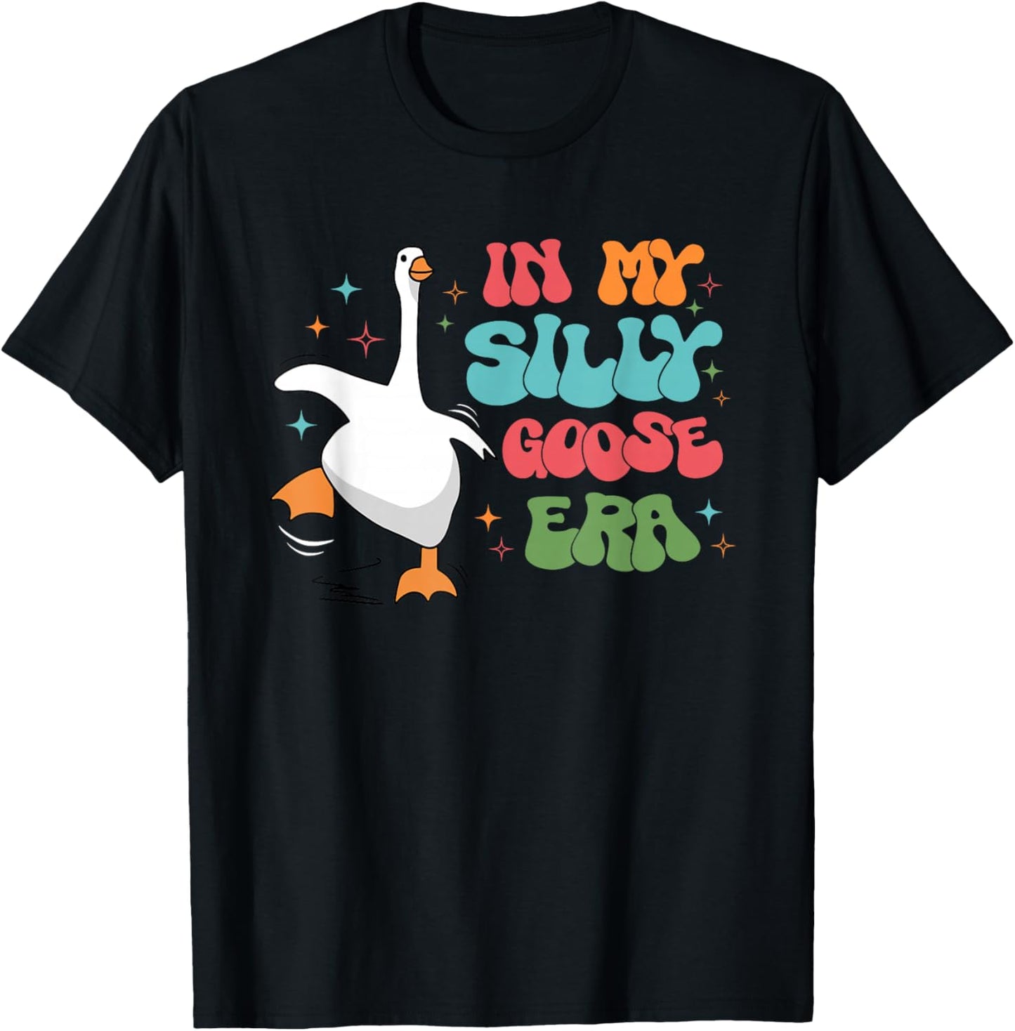 In My Silly Goose Era Retro Groovy Duck Saying Goose Meme T-Shirt - T-Shirt | Black