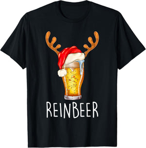 Winedeer Reinbeer Santa Hat Reindeer Couple Xmas Matching T-Shirt - T-Shirt | Black