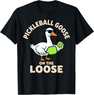 Pickleball Goose On The Loose Funny Goose T-Shirt - T-Shirt | Black